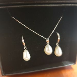 Faux pearl necklace and earrings